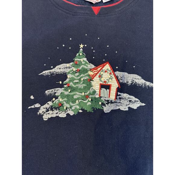 Real Work Wear Brand Size Medium Navy Christmas Sweater Preowned - Picture 2 of 4